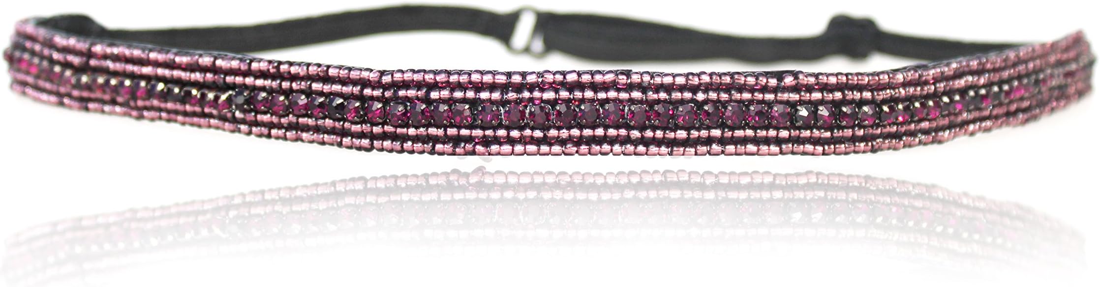 Purple Rhinestone and Beaded Thin Headband. Bohemian Style Headband. Elastic Band to Fit Any Size Head. Comes with Look Guide to Show You Many Styles.