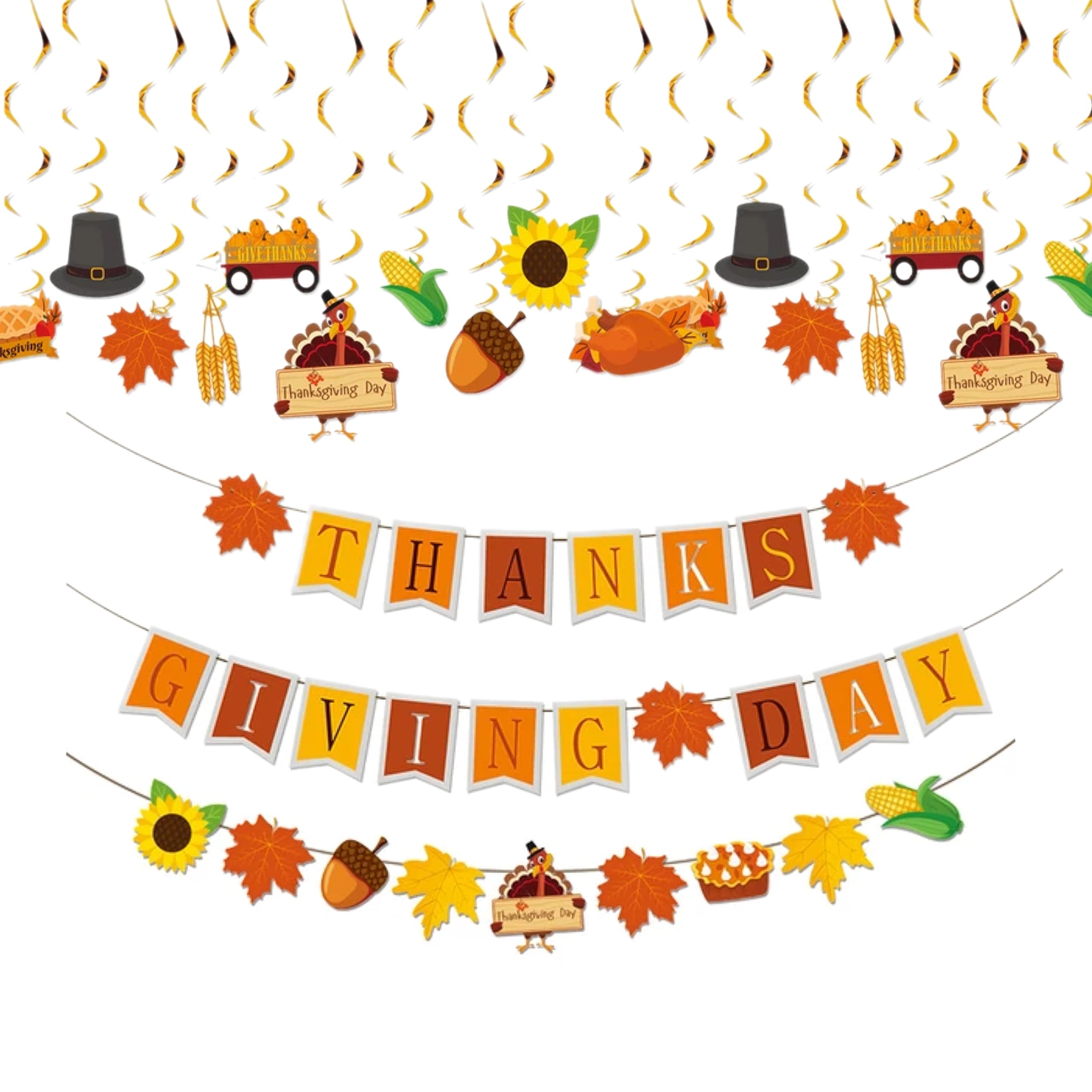 eBoutik - Thanksgiving Decorations - Autumn Harvest Festival Party Bunting Set - Maple Leaves, Small Acorns, Pine Cones,Thanksgiving Celebrating Set for Home, Fireplace or Office