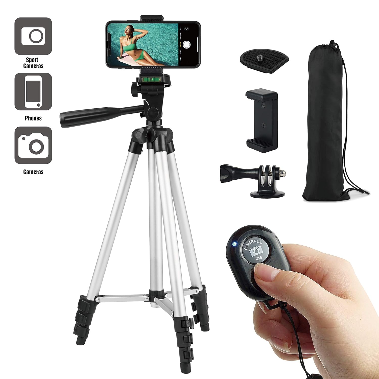 Paladinz Phone Tripod 42" Inch Aluminum Lightweight iPhone Tripod Stand for  Camera Smartphone Cellphone with Carrying Bag and Smartphone Mount and  Wireless ...