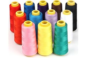 ilauke 12 X 1500M Overlock Sewing Thread Polyester Thread Assorted Colors Yard Spools Cone 100% Polyester for Serger Quilting Drapery Machine 40S/2