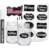 96 Premium Chalkboard Labels with Erasable White Chalk Marker Included - Chalk Board Mason Jar Labels - Removable Blackboard Sticker Label for Jars