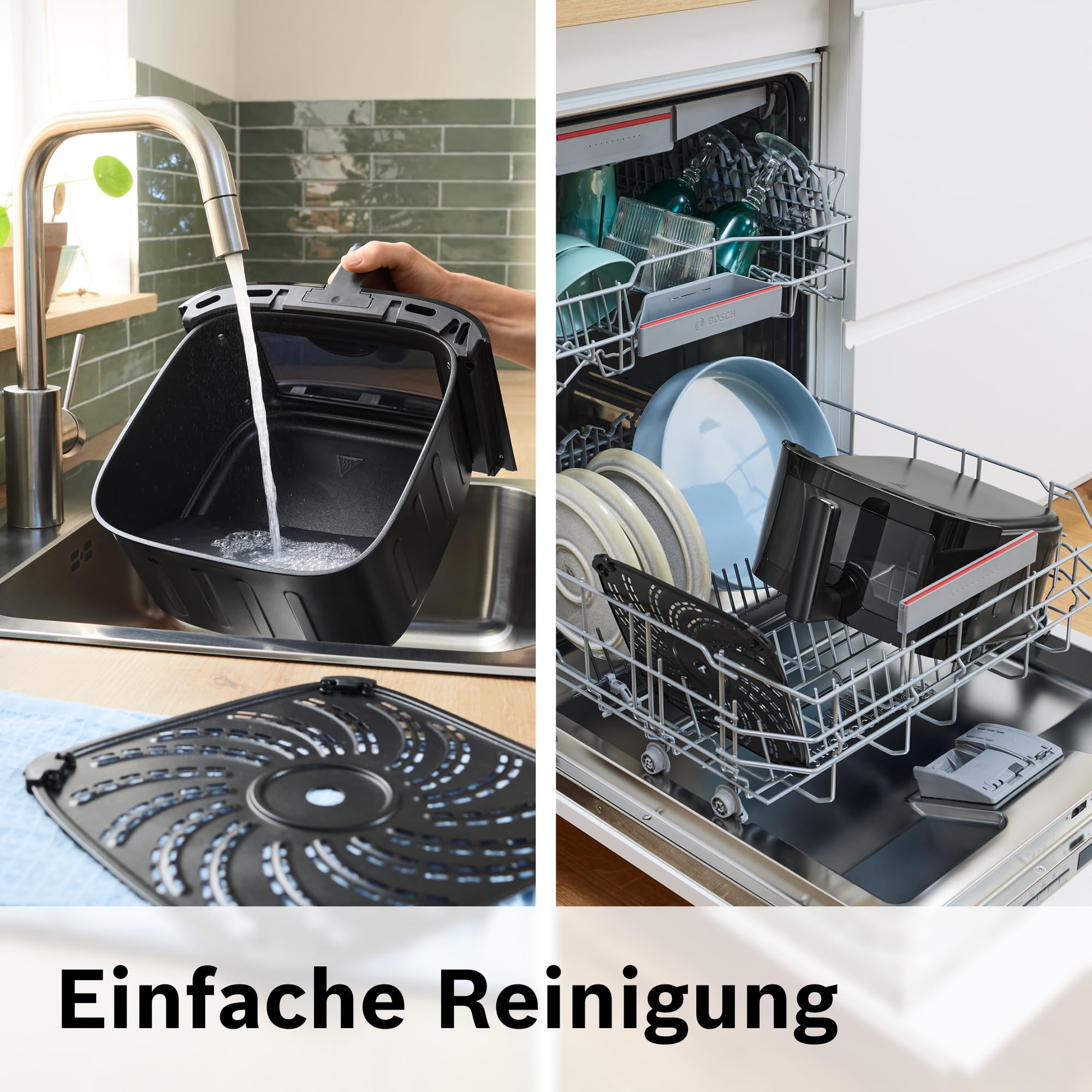 Bosch Heißluftfritteuse Serie 6, XXL 7,2 L Fassungsvermögen, 7 voreingestellte Programme, beleuchtetes Sichtfenster, bis zu 65% schnelleres Kochen, AirFryer in Schwarz, MAF671B0 8