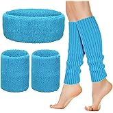 Neon Leg Warmers for Women Headband Wristbands, 90s Blue Leg Warmers Sweatband Set, 80s Workout Outfit for Women Girls Athletic Sports Yoga(Blue)