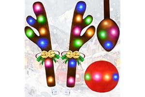MIQIA Christmas Car Decorations Reindeer Car Kit Antlers with Lights, Jingle Bells Rudolph Reindeer and Nose, Tail Cute Costume Auto Accessories for Trunk Vehicles SUV Multicolor