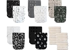 LA PETITE OURSE 10 One Size Printed Snap Cloth Diaper With 20 4-Layer Premium Bamboo Inserts, for Babies Weighing 10–35 Pound