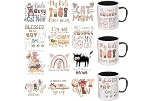 HERRYPENG 12 PCS UV DTF Cup Wrap Stickers, Cat mom Rub on Transfers for Crafts, Permanent DIY Transfer Decals for 16oz Libbey