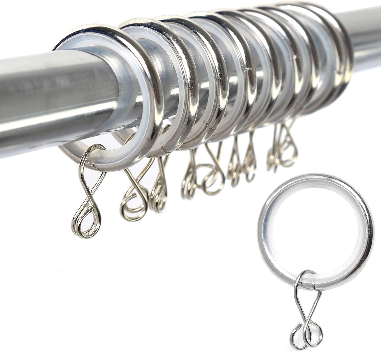 30x Polished Chrome 25mm Silent Curtain Rings Fits Up To 19mm Poles