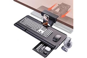 KLEARLOOK MAXIMIZED CLARITY! Klearlook Upgraded Ergonomic Keyboard Tray Under Desk, Adjustable Sliding Keyboard Platform Holder, Keyboard Stand with Wrist Rest & Storage Drawer for Home, Office and Gaming, 24.4"x10"