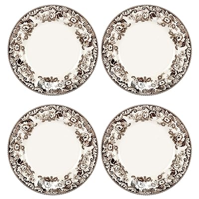 Spode Delamere Dinner Plate, Brown And White Scroll's And Flower's, Set of 4
