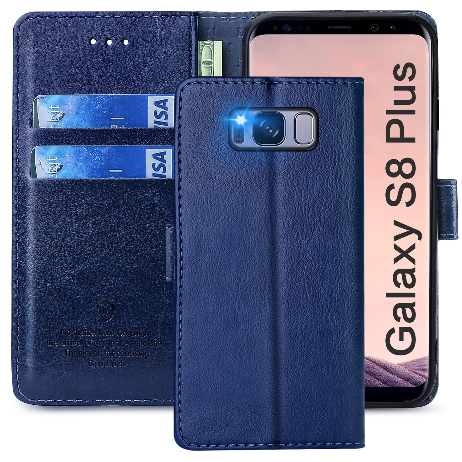 FMPCUON Case For Samsung Galaxy S8 Plus,High-grade Leather Flip Wallet Phone Case Cover for Samsung Galaxy S8 Plus Inches [Card Slots] [Kickstand] [Magnetic Closure]-(Blue) — image 1