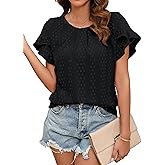 Blooming Jelly Womens Blouses Dressy Causal Short Petal Sleeve Polka Dot Business Tops Ladies Summer 2024 Trendy Work Shirt