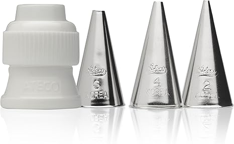 Amazon Com Ateco 380 4 Piece Writing Tube Set Includes Stainless Steel Tips 2 4 6 One Standard Coupler Silver Home Kitchen
