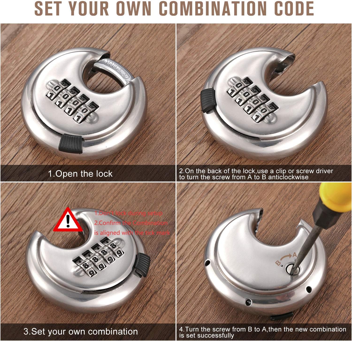 4 Digit Combination Disc Padlock with Hardened Steel Shackle Outdoor Combo Gate Lock for Sheds, Storage Unit, Garage, Fence, Trailer Tongue (2 Pack) - - 