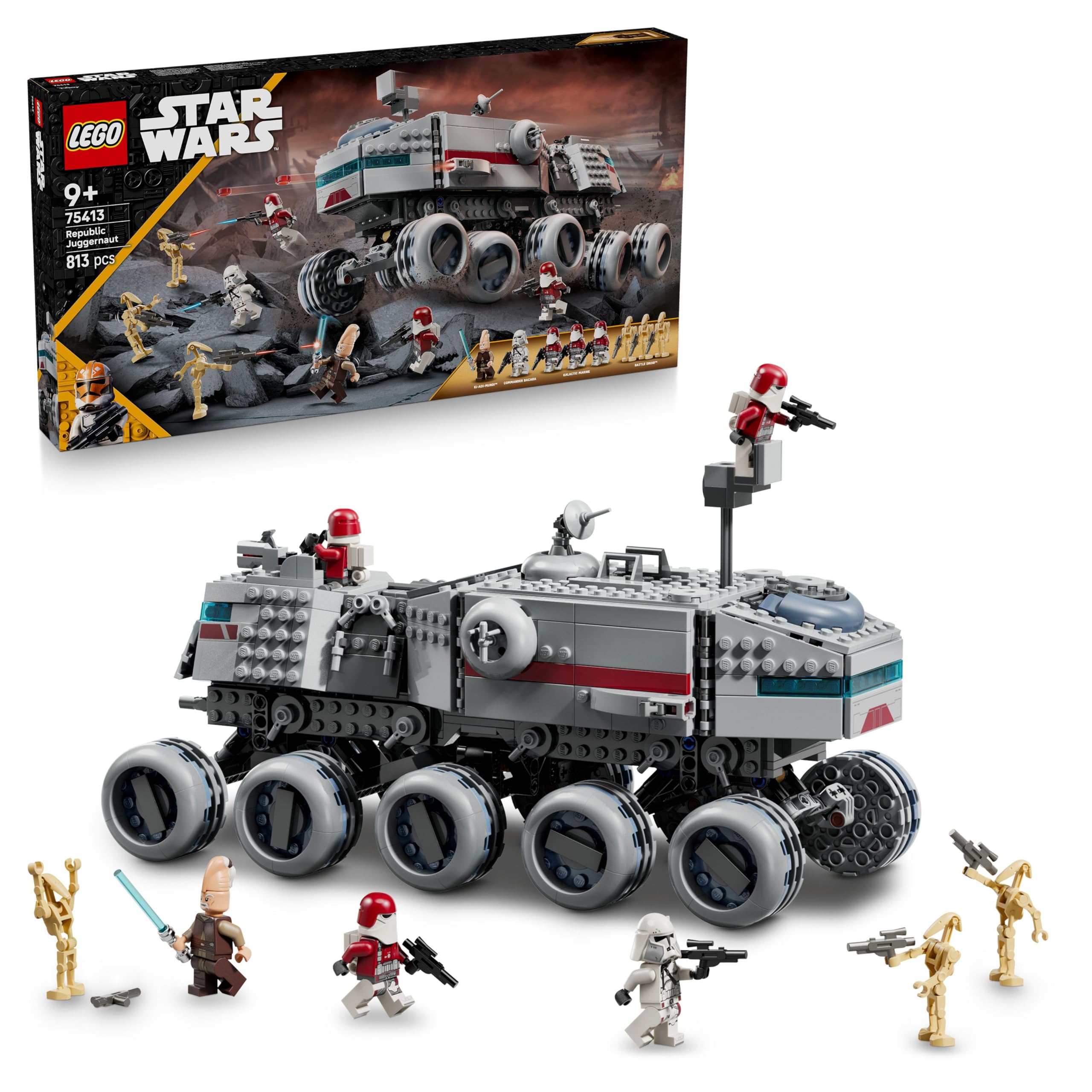 LEGO Star Wars 75413 Republic Juggernaut - Camion Giocattolo da Costruire con 3 Figure di Droidi e 5 Minifigure tra cui Ki-Adi-Mundi con Spada Laser, Regalo per Bambini e Fan 9+ delle Guerre dei Cloni