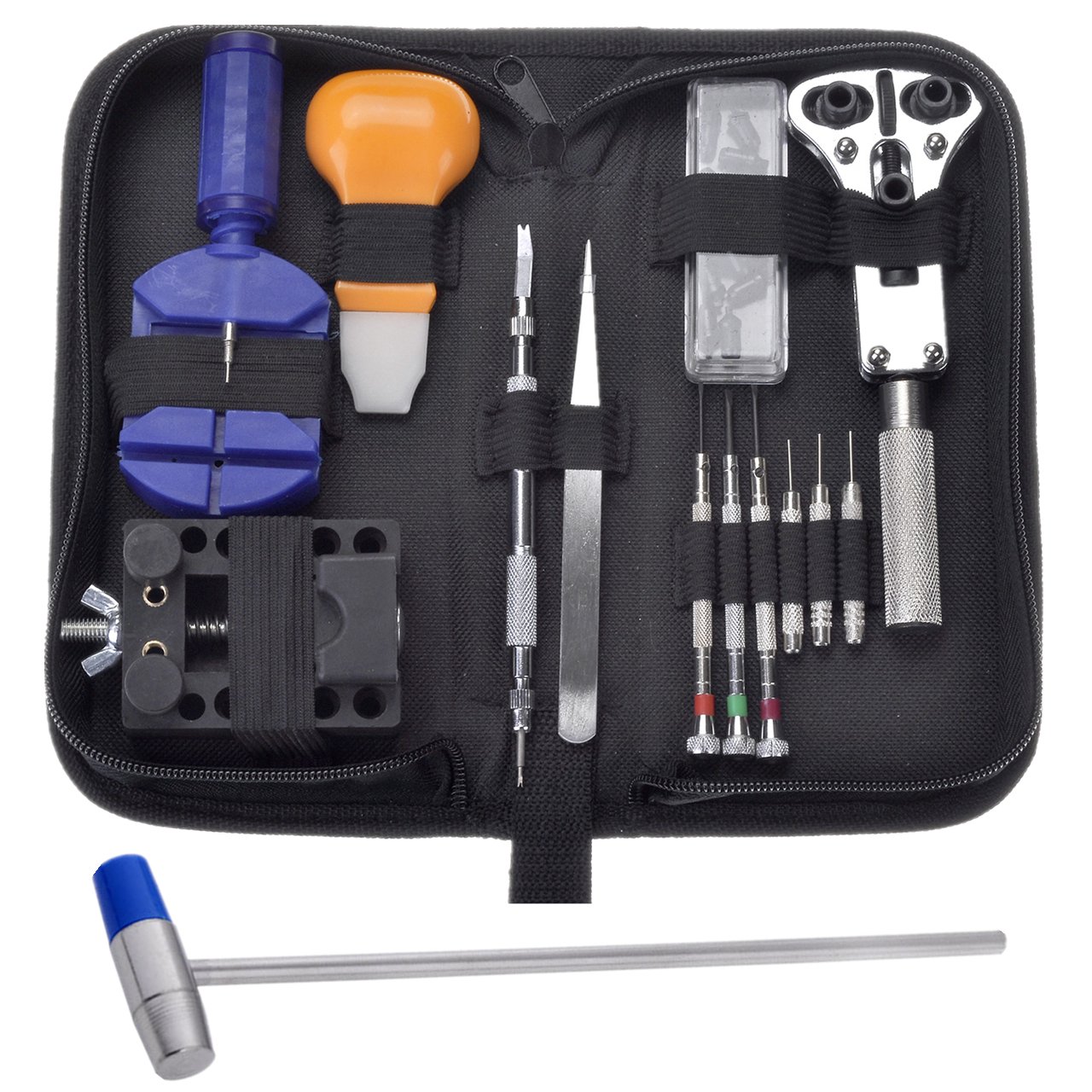 JSDDE Uhrenwerkzeugset 13-teilig in Nylontasche Uhrwerkzeug Uhrmacherwerkzeug Reparatur Set für jedermann