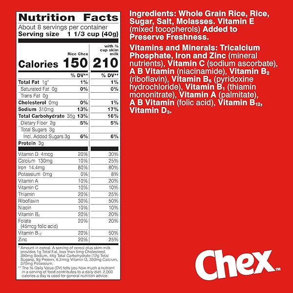 RICE CHEX GLUTEN FREE BREAKFAST CEREAL, HOMEMADE CHEX MIX INGREDIENT, 12 OZ
