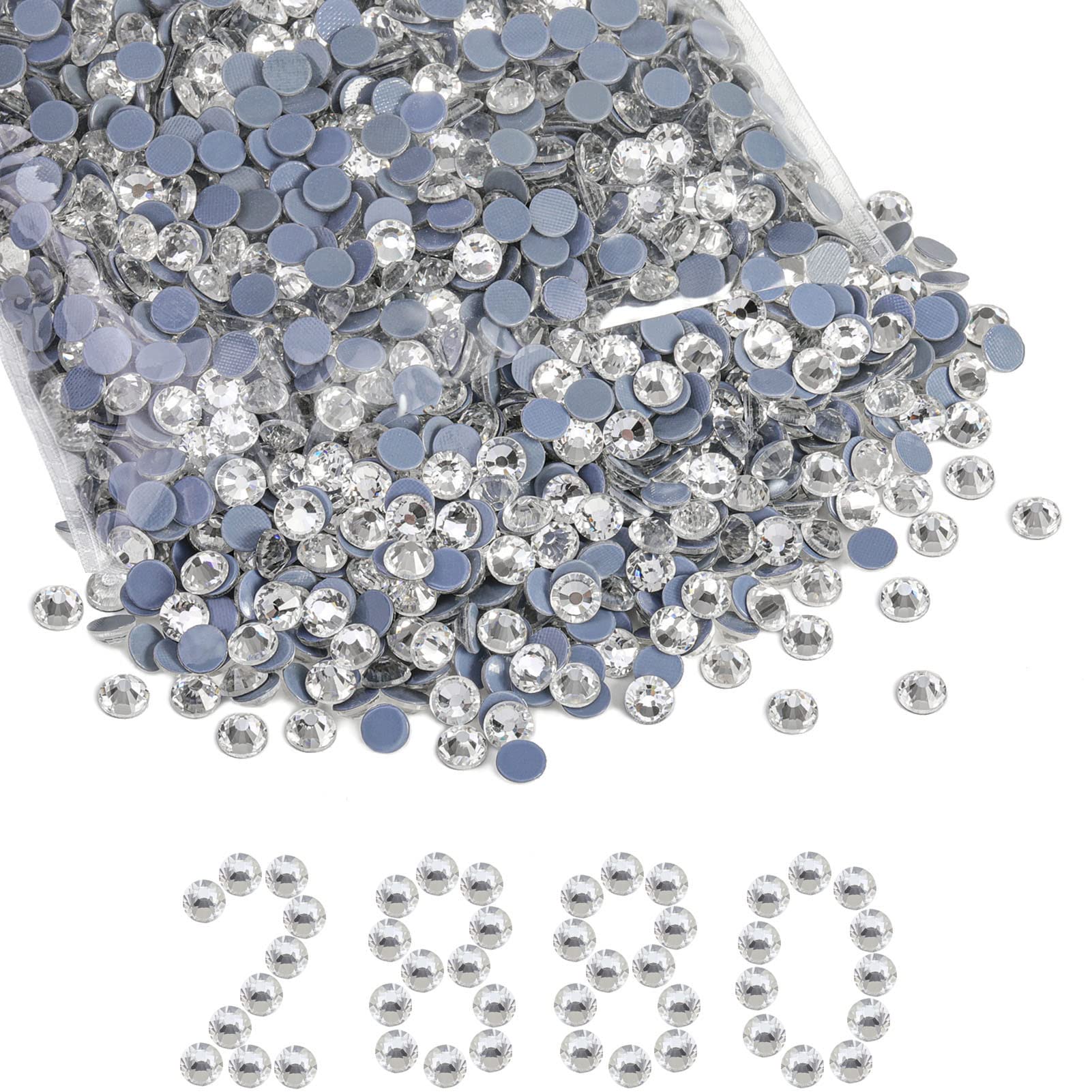 Beadsland Hotfix Rhinestones Bulk, 2880Pcs Crystal Hot Fix Rhinestones for Crafts Clothes DIY Decoration, Crystal, SS30, 6.3-6.5mm