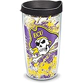 Tervis Made in USA Double Walled East Carolina University Pirates Insulated Tumbler Cup Keeps Drinks Cold & Hot, 16oz - Black Lid, Splatter