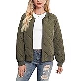 Women's Bomber Jacket - Fashion Quilted Casual Bomber Jakcets Lightweight Zip up Outerwear Jacket with Pockets