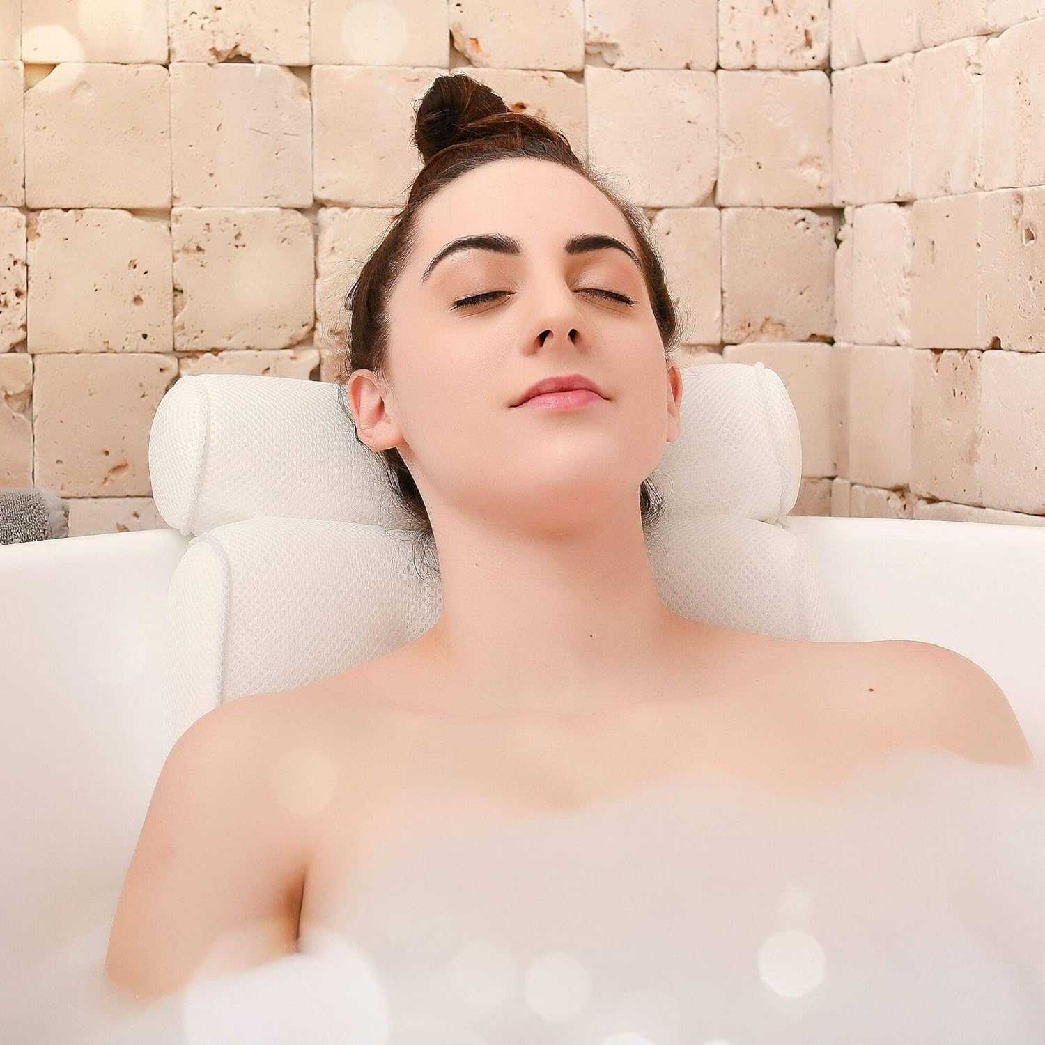 Bathtub Pillow for Neck and Shoulder: Spa Bathroom Accessories Bath Pillow for Bathtub with 6 Suction Cups. Luxury Headrest Bath Cushion for Tub. Self-Care Gifts for Women, Relaxing Bath Gift Set: Home & Kitchen