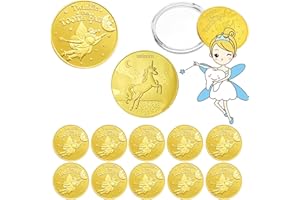 Tooth Fairy Coins, WINDSIUUU 10PCS Lost Teeth Reward Commemorative Coin Dental Tooth Fairy Golden Plated Metal Coin Kids Teeth Change Souvenir Christmas Dentistry Dentist Gifts for Lost Tooth Kids