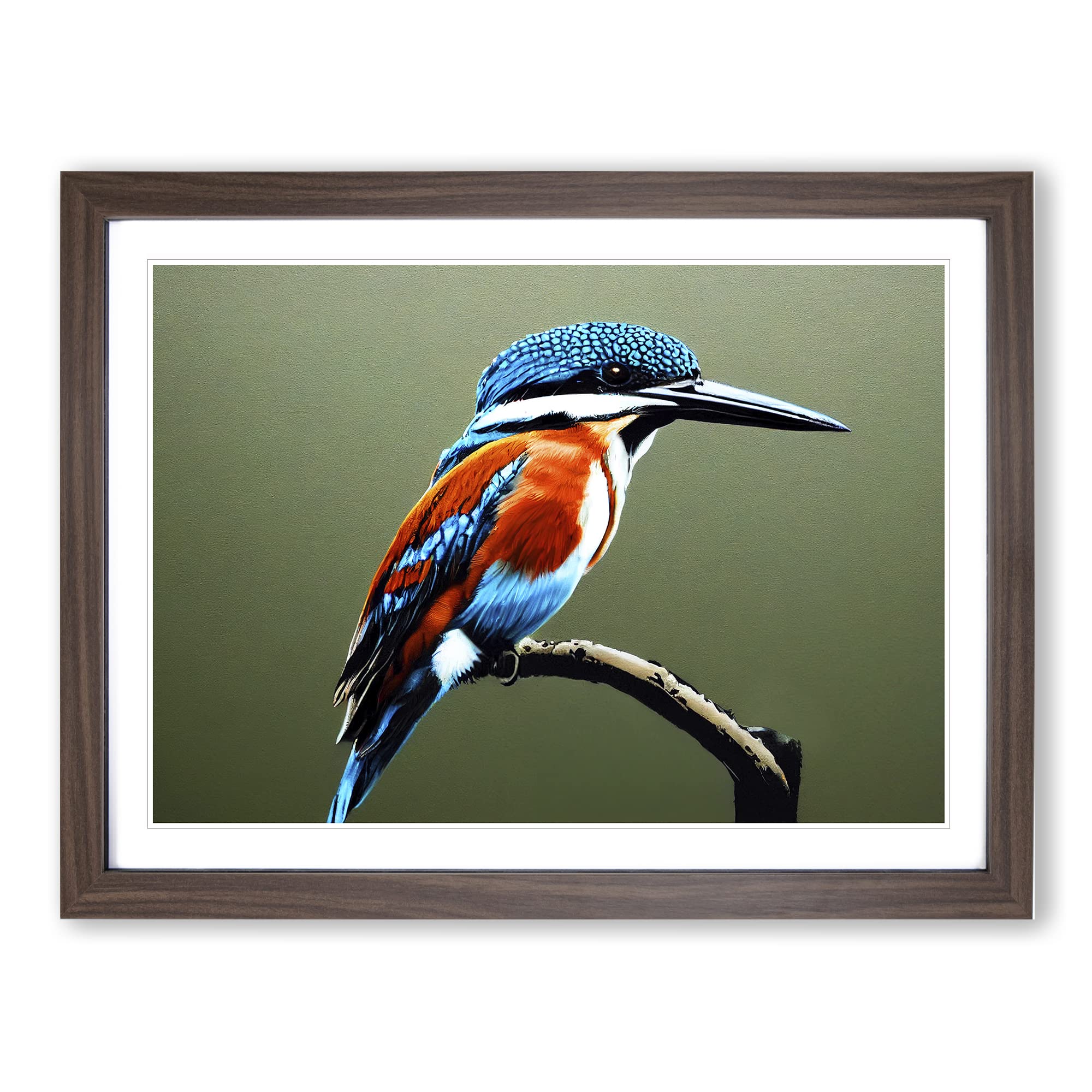 Irresistible Kingfisher Bird Framed Print | A4 Walnut Framed Wall Art | Ready to Hang | Modern Nature Picture | Living Room Bedroom Lounge Office