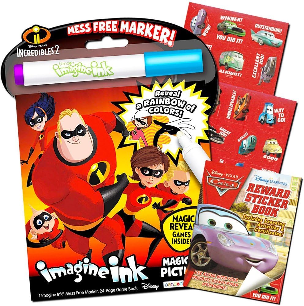 Disney Incredibles Coloring and Activity Set -- Bundle with The Incredibles Mess Free Coloring Book, Magic Pen Cars Sticker Activity Book (Incredibles Party Supplies)
