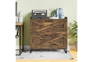 BEFRASES 2 Drawer Lateral File Cabinet, Filing Cabinet with Charging Station for Letter/Legal/A4 Size Hanging Files, Modern Farmhouse File Storage Cabinet for Home Office, Printer Stand with Storage, Brown