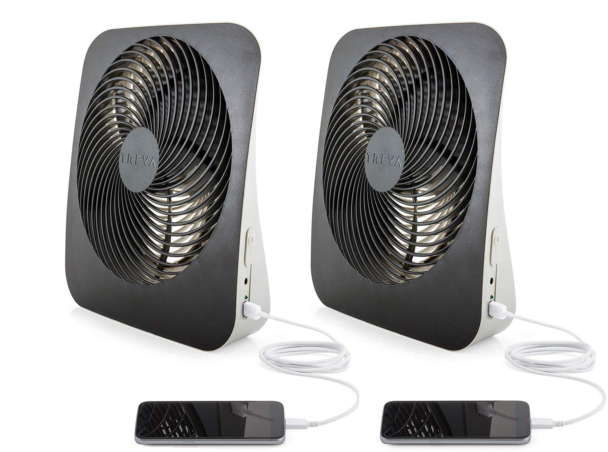 Treva by O2COOL 2 Pack Battery/AC Adapter Powered Fans With USB Port - 2 Speed, 10 Inch, Black