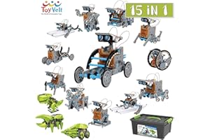 ToyVelt 15 in 1 Solar Robot Kit - Incl 2 Solar Building Toy Sets and A Beautiful Storage Container - Solar Powered by The Sun Stem Science Building Toys for Boys and Girls Ages 8,9,10,11,12 Years Old