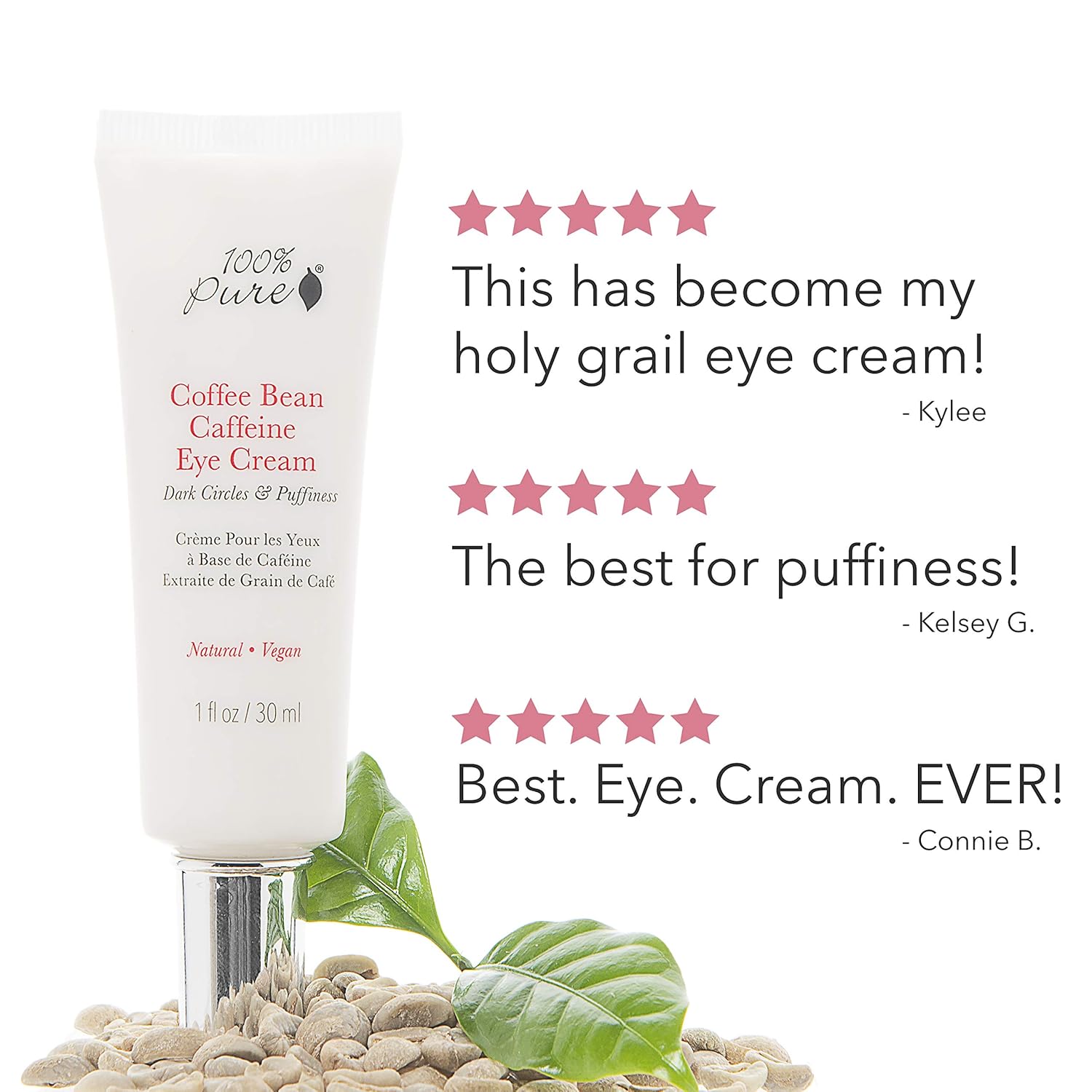 100% PURE Coffee Bean Caffeine Eye Cream for Wrinkles, Anti-Aging, Dark Circles Under Eye Treatment for Eyelids and Under Eye Area - 1 Fl Oz: Beauty