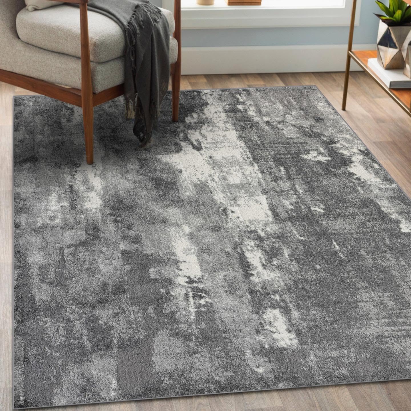 LUXE WEAVERS Euston Collection 7681 Dark Grey 6x9 Modern Abstract Area Rug Image