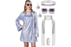 PARTTELY 70s Disco Outfit Women, 70s Theme Disco Dress Costume Shiny Go Go Dress for Halloween Birthday Dance Party