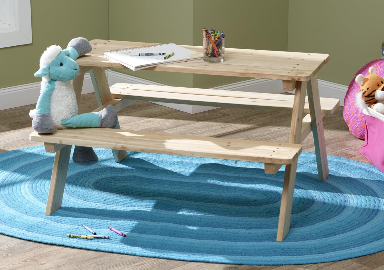 Merry Garden Kids Wooden Picnic Bench Outdoor Patio Dining Table, Natural : Outdoor Benches : Garden & Outdoor