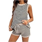 SweatyRocks Women's Maternity Sets Striped Knit Tank Top and Shorts Outfits