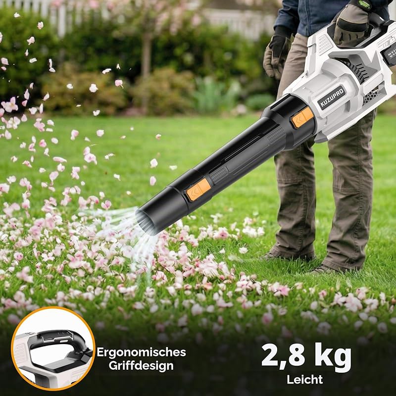 Laubbläser Akku, 21V Laubbläser mit 2 × 4,0 Ah Akkus, 3 Stufen