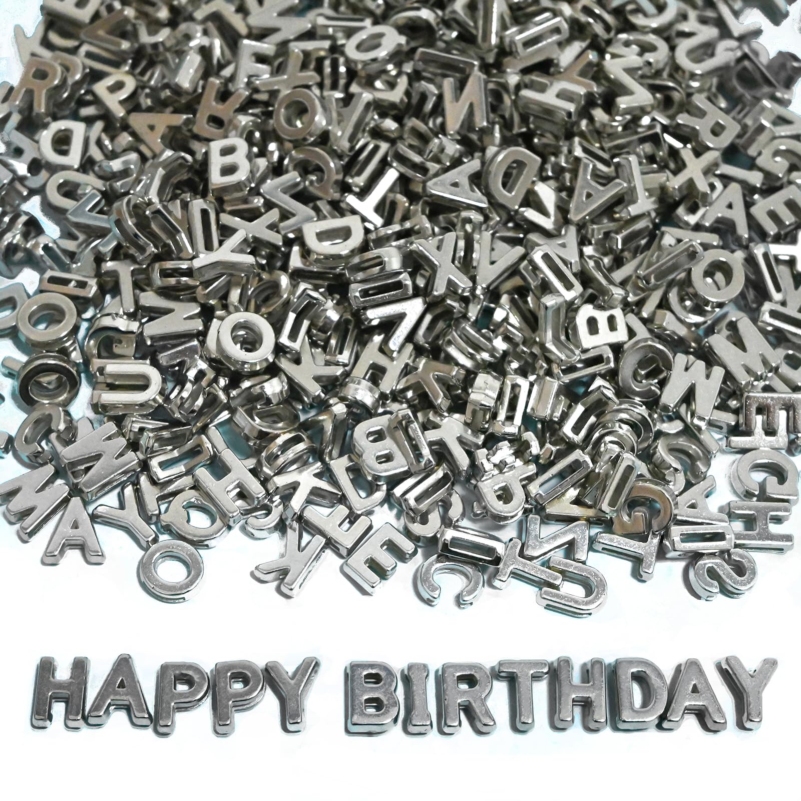 Photo 1 of 300+ Pieces 9x12mm Big Large Alphabet Letter Beads Charms A-Z Mixed Plastic Shape Loose Bead for Jewelry Making Bracelets Necklaces Key Chains (Silvery)