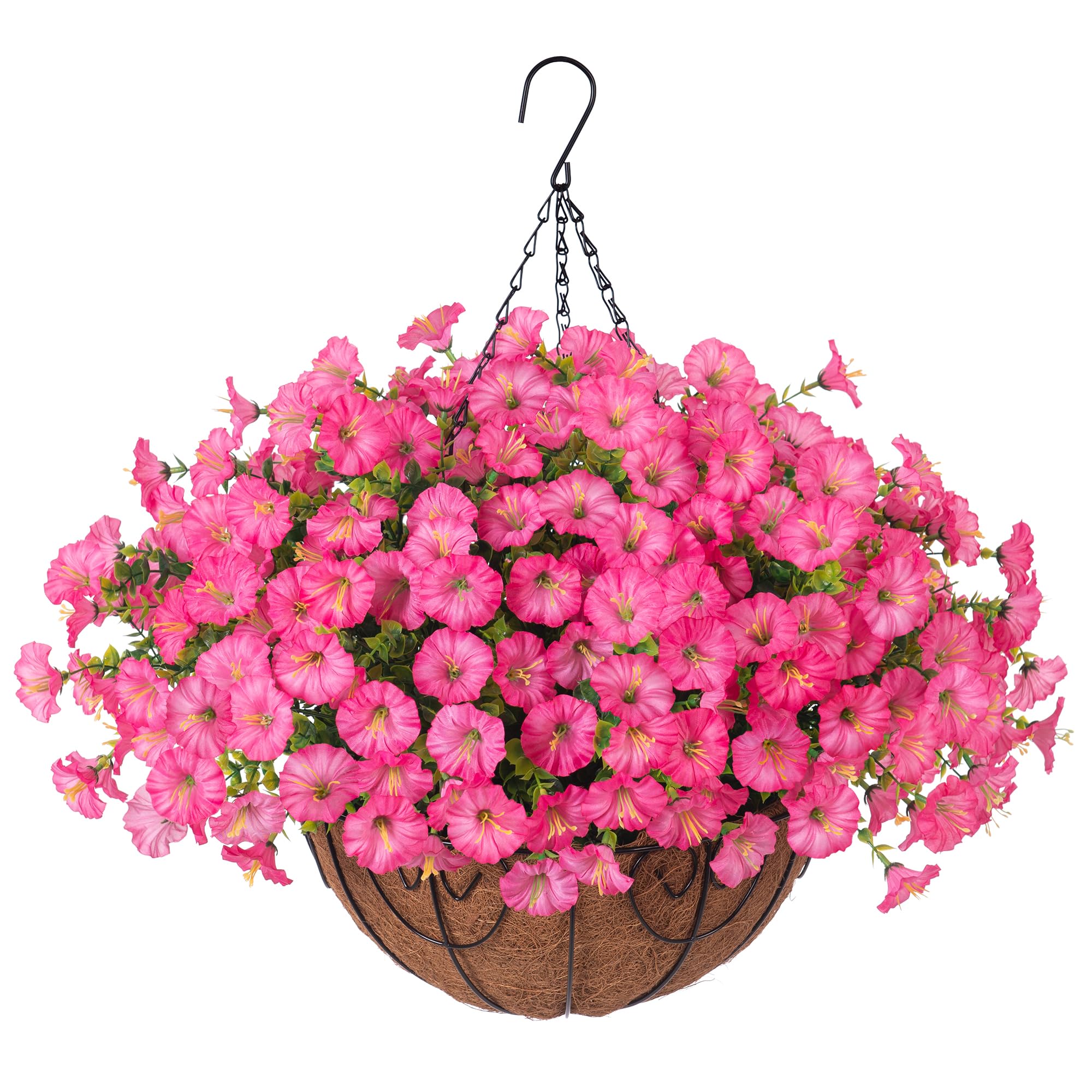 Photo 1 of ***similar item***see pic*** Artificial Faux Hanging Plants Flowers Basket for Outdoors Outside Spring Summer Decoration, Silk Pink Morning Glory in Planter UV Resistant Look Real Fake Flowers for Porch Patio Balcony Home Yard