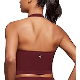 CRZ YOGA Butterluxe Halter Crop Tank Tops for Women - Open Back Padded Longline Sports Bras Workout Gym