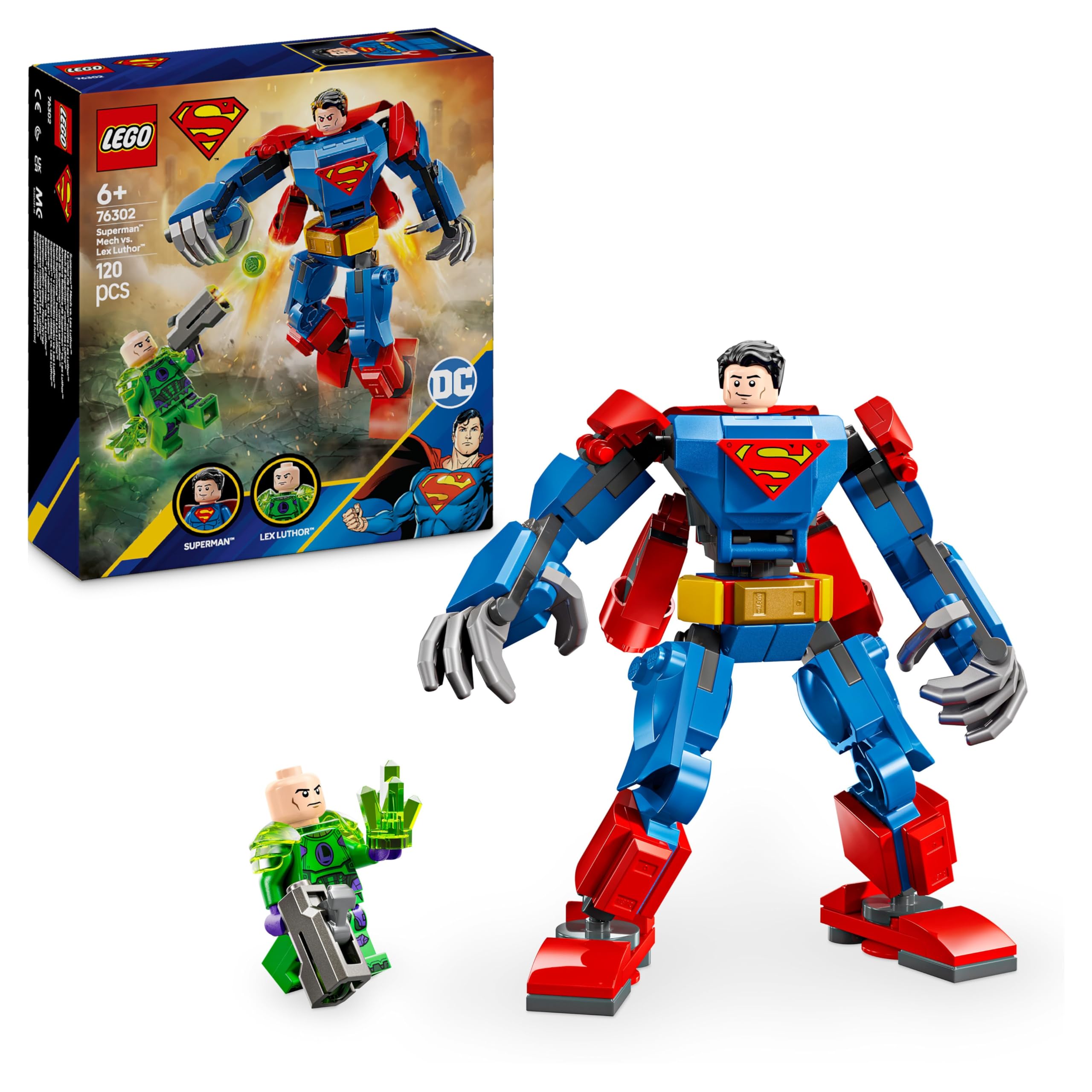 LEGO DC Superman Mech vs. Lex Luthor - Superhelden Spielzeug mit 2 Minifiguren - baubare Actionfigur mit beweglichen Armen, Beinen und Fingern - Geschenk für Jungen und Mädchen ab 6 Jahren 76302