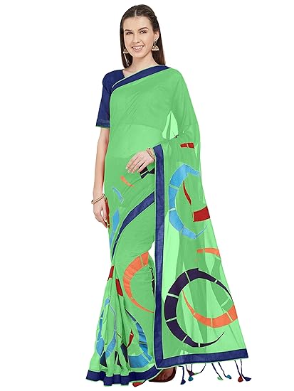 Womens Chiffon Colorful Thread Embroidery Saree with Tassels (9635)