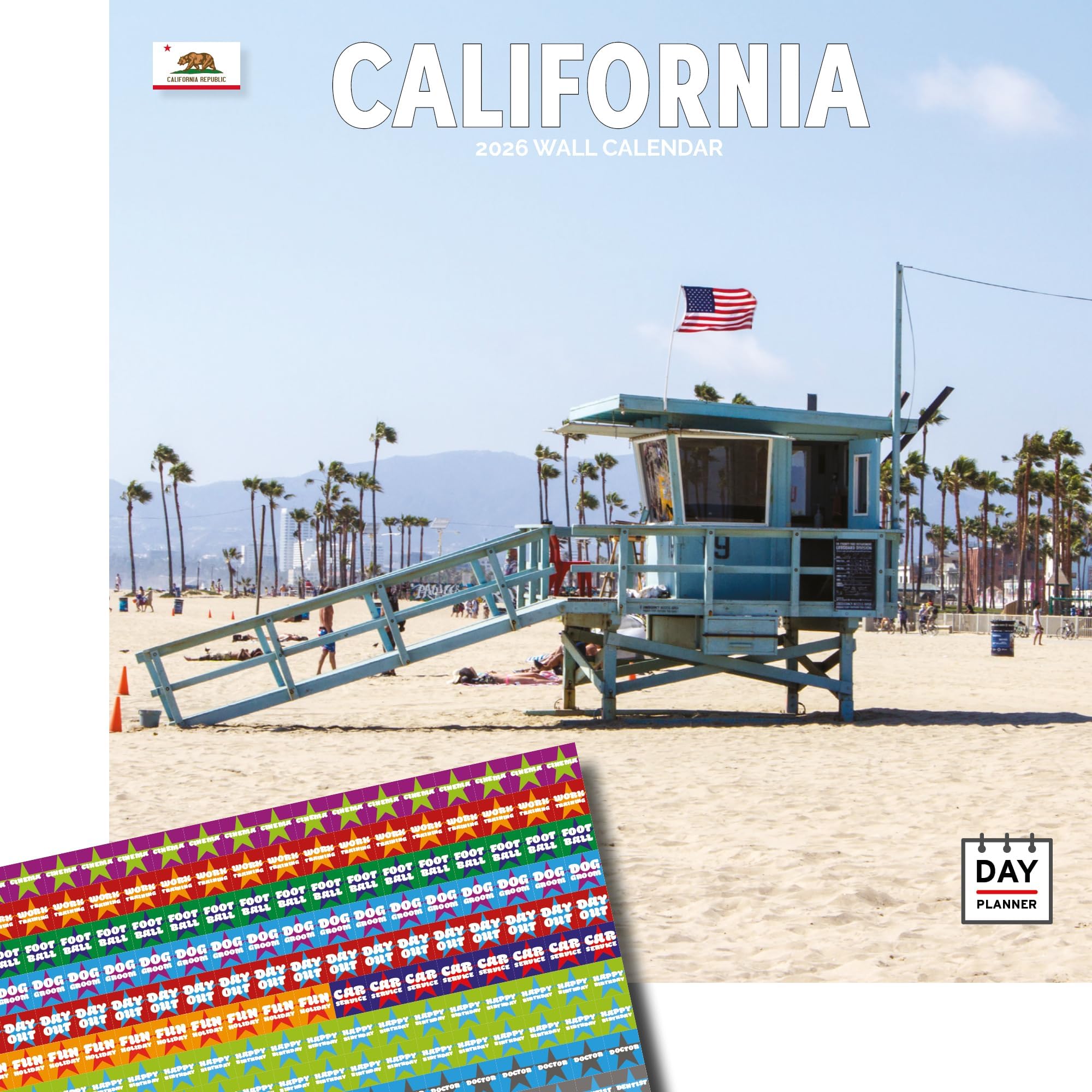Dayplanner Publishing California Calendar 2026, Large Square Wall Calendar With Organisational Stickers, 16 Month, California Gift Travel Calendar