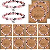 12 Pieces Inspirational Natural Stone Gifts Sweet Heart Beaded Bracelets with Cards Gifts