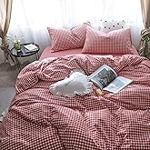 mixinni Red Gingham Comforter Set Twin XL, Plaid Comforter Set 3 Pieces 1 Red Grid Comfoter with 2 Pillow Cases for All Seasons, Soft Fluffy Modern Grid Pattern Printed Bedding-Twin XL Size