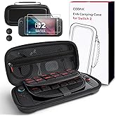 CoBak Large Capacity Carrying Case for Nintendo Switch 2 (2025) - 3 in 1 Accessories Bundle with 2 Screen Protectors, Thumb Grip Caps, 24 Game Cartridges, Hard Shell Portable Travel Pouch, Fiber Black