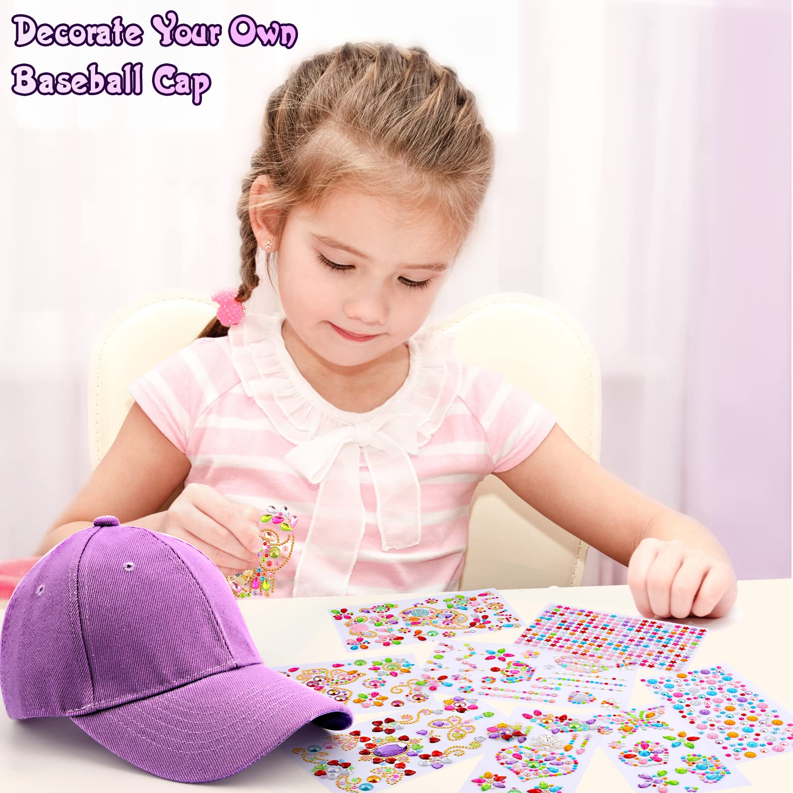 Coosilion Gifts for Girls 4 5 6 7 8 9 10 12 Years Old-Decorate Your Own Baseball Cap with Cute Stickers, Arts & Crafts for Girls Ages 6-12, Birthday Gifts & Back to School Supplies for Kids
