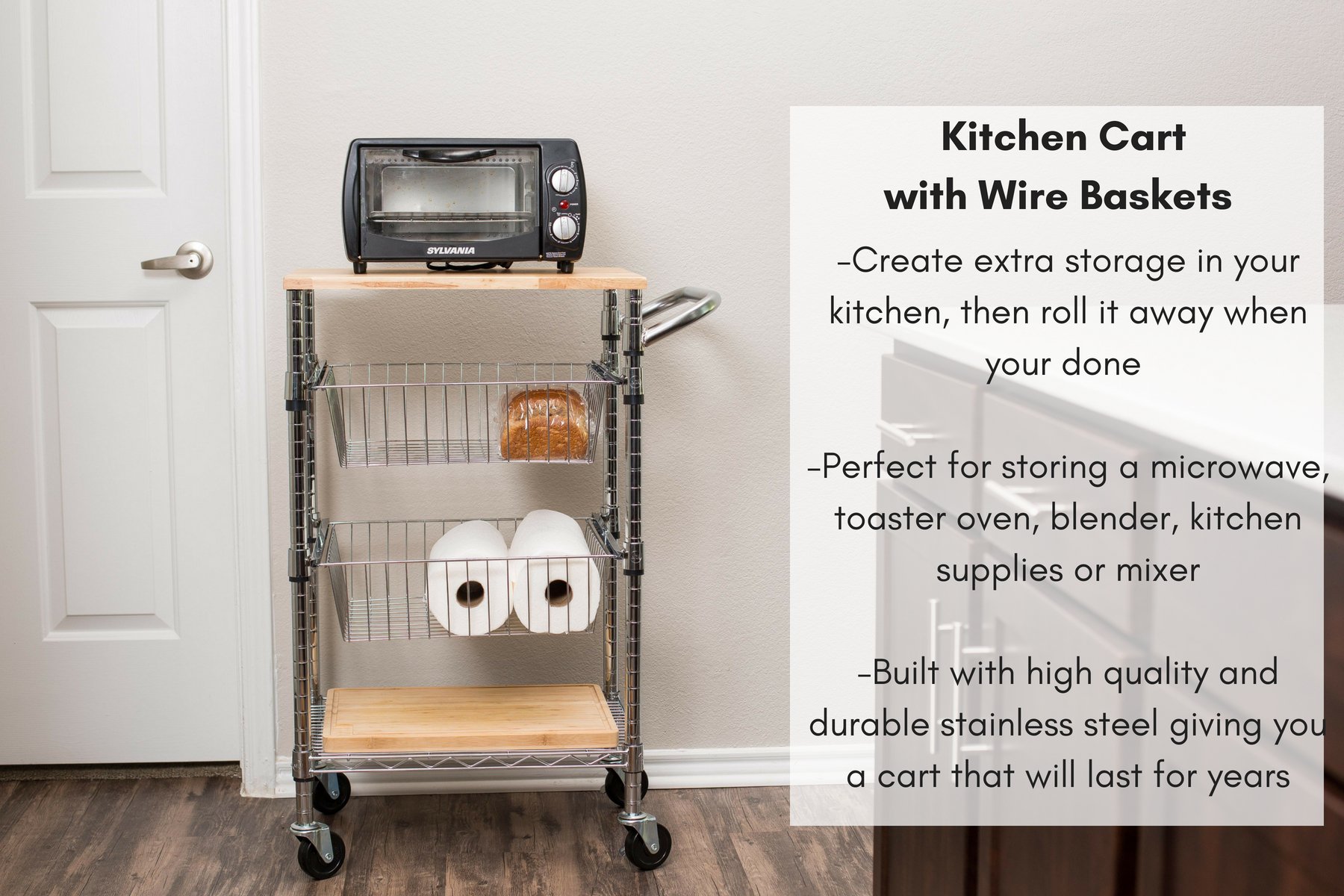 Best 3Tier Kitchen Cart with Wire Baskets Kitchen Island
