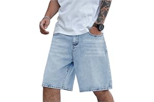 Verdusa Men's Jorts Baggy Jean Shorts Mid Waist Vintage Summer Denim Shorts