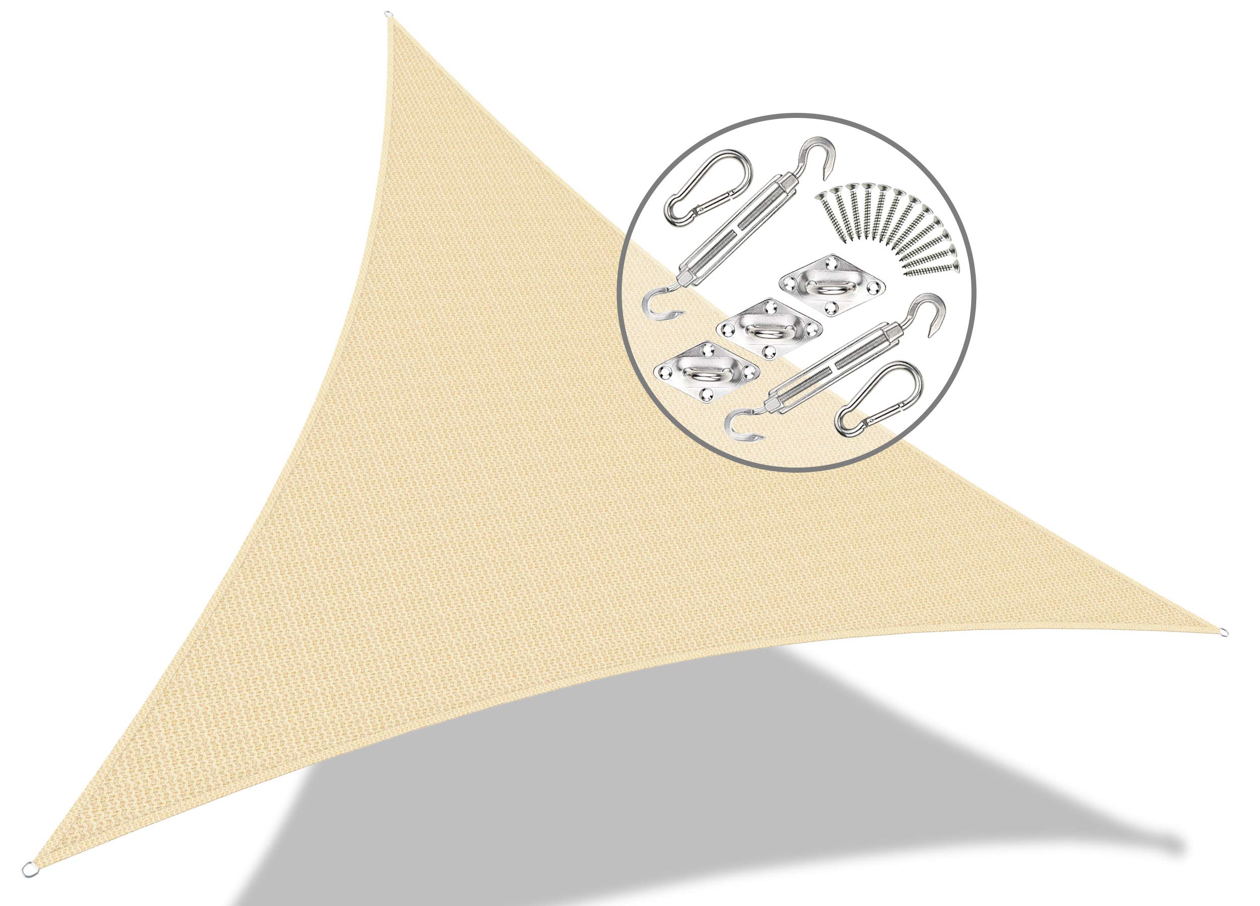 VOUNOT Sun Shade Sail Canopy Triangle 3x3x3m with Fixing Kit, HDPE, UV-Protection Breathable Awning for Garden Outdoor Patio, Ivory