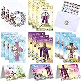 Blulu 24 Sets Religious Easter Cards Bulk with Envelopes & Stickers He Is Risen Christian Cross Greeting Cards with Inspiring Bible Jesus for Catholics Easter Spring Party Favors 6 x 8''